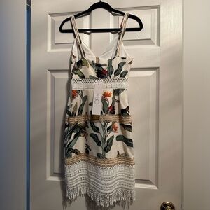 Brand new PATBO Tropical Print Lace Inset Mini Dress with tag